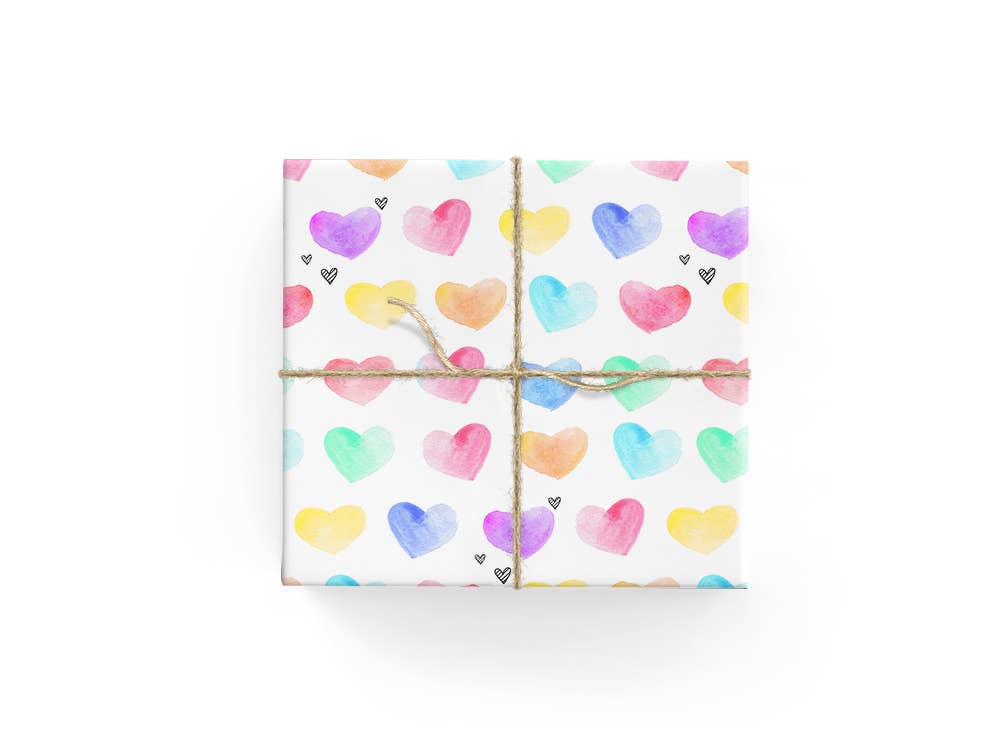 Watercolour Hearts - Wrapping Paper Sheets