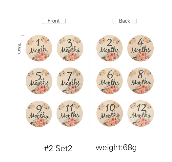 Set of 6 Monthly Wooden Milestone – Floral Baby Monthly Discs