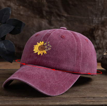 🌻 Sunflower-Print Adjustable Baseball Cap – Yellow or Burgundy