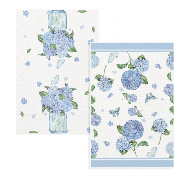 🦋 2-Piece Blue Floral & Butterfly Microfiber Dish Towel Set – Super Absorbent & Stylish