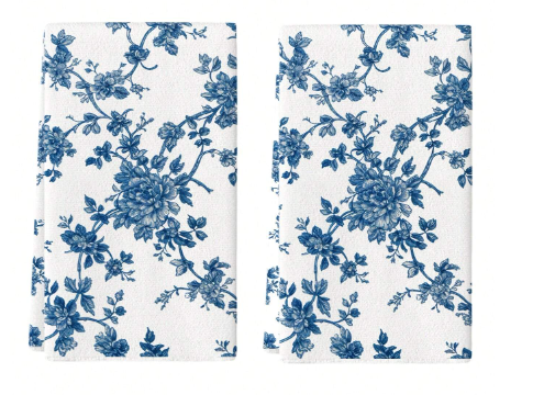 2-Pack Blue & White Floral Microfiber Tea Towels