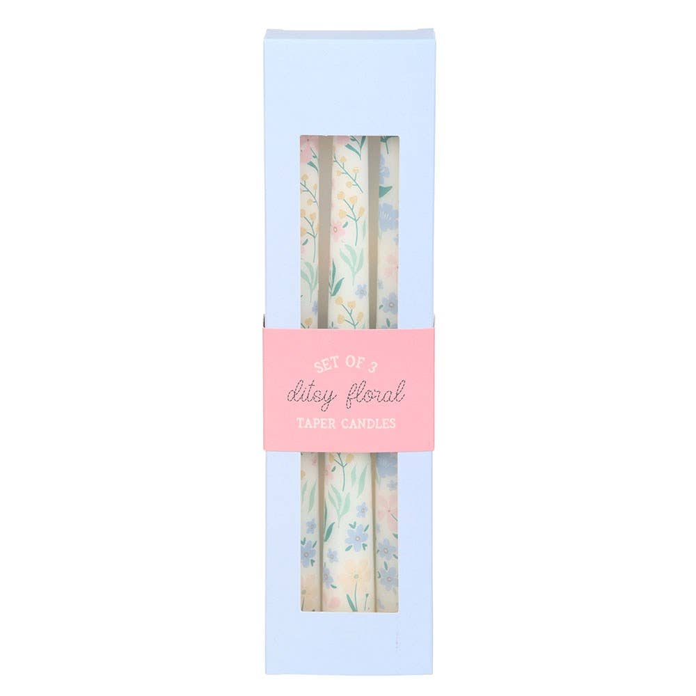 Set Of 3 Ditsy Floral Taper Candles