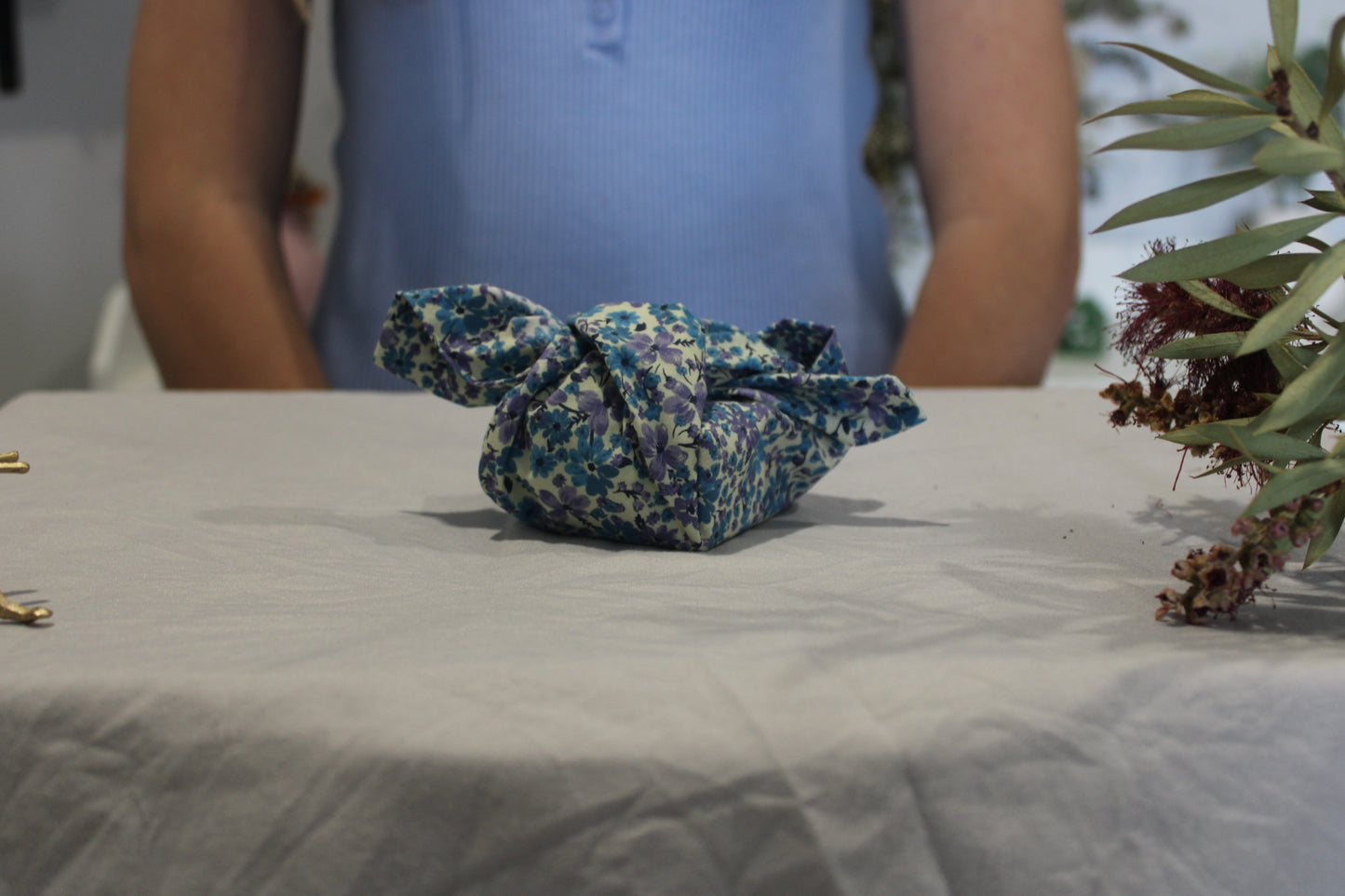 Reusable Gift Wrap - In the Flower Field - Country Garden - Blue and Purple
