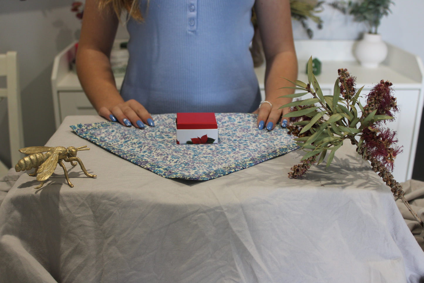 Reusable Gift Wrap - In the Flower Field - Country Garden - Blue and Purple