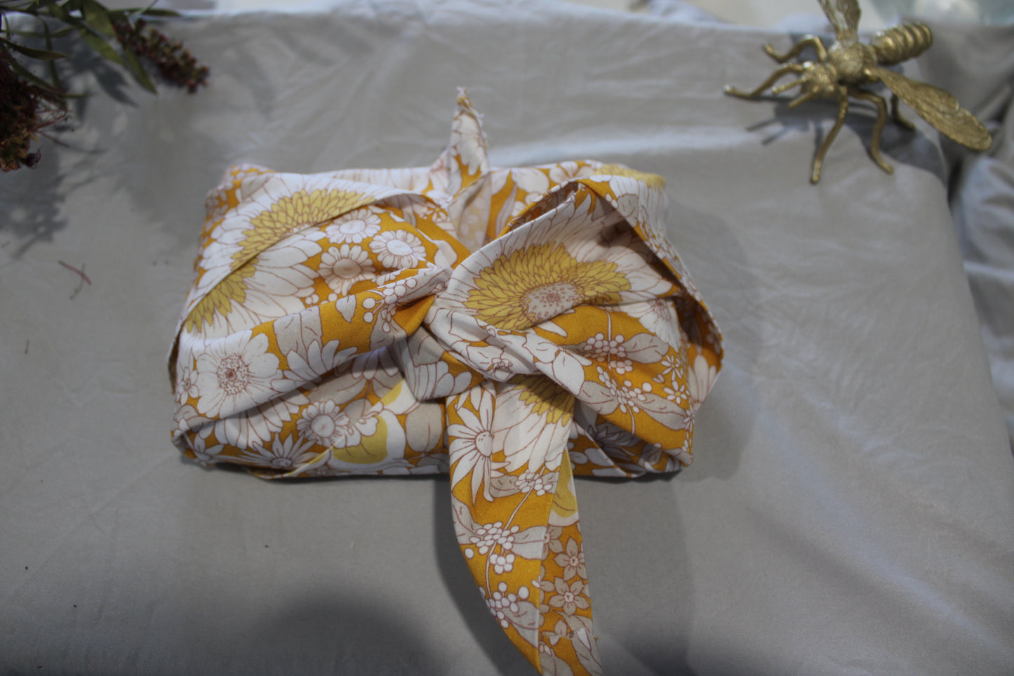 Reusable Gift Wrap - In the Flower Field - Sunflowers - Yellow/Mustard and White