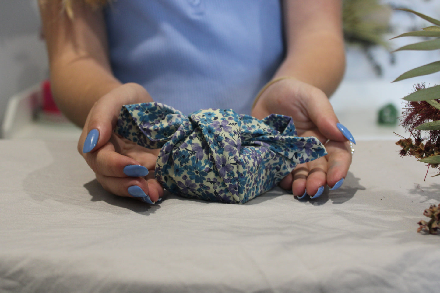 Reusable Gift Wrap - In the Flower Field - Country Garden - Blue and Purple