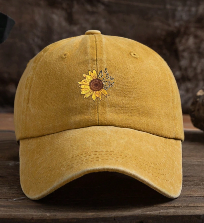🌻 Sunflower-Print Adjustable Baseball Cap – Yellow or Burgundy
