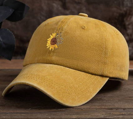 🌻 Sunflower-Print Adjustable Baseball Cap – Yellow or Burgundy