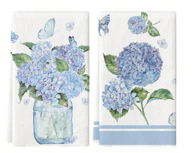 🦋 2-Piece Blue Floral & Butterfly Microfiber Dish Towel Set – Super Absorbent & Stylish