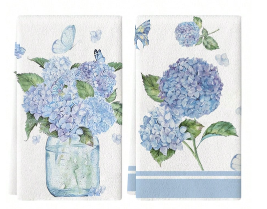 🦋 2-Piece Blue Floral & Butterfly Microfiber Dish Towel Set – Super Absorbent & Stylish