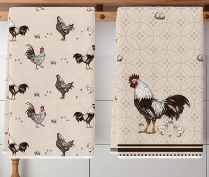 🐔 2-Piece Chicken Kitchen Towel Set – Vintage Farmhouse Dish Towels for Chicken Lovers
