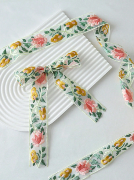 1 Yard Floral Embroidered Satin Ribbon – 5cm Wide