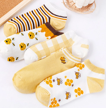 🐝 Bee Striped Pattern Ankle Socks – Sold Individually