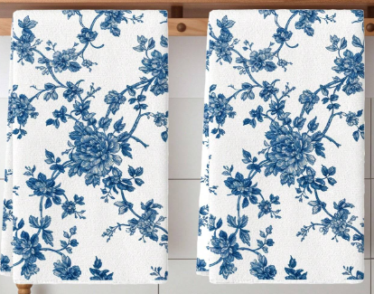 2-Pack Blue & White Floral Microfiber Tea Towels