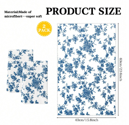 2-Pack Blue & White Floral Microfiber Tea Towels