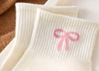 White & Pink Floral Bow Embroidered Ankle Socks – Sold Individually