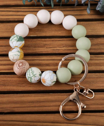 🌸 Boho Beaded Bracelet Keychains – Floral, Cow Print & Tassel Charms