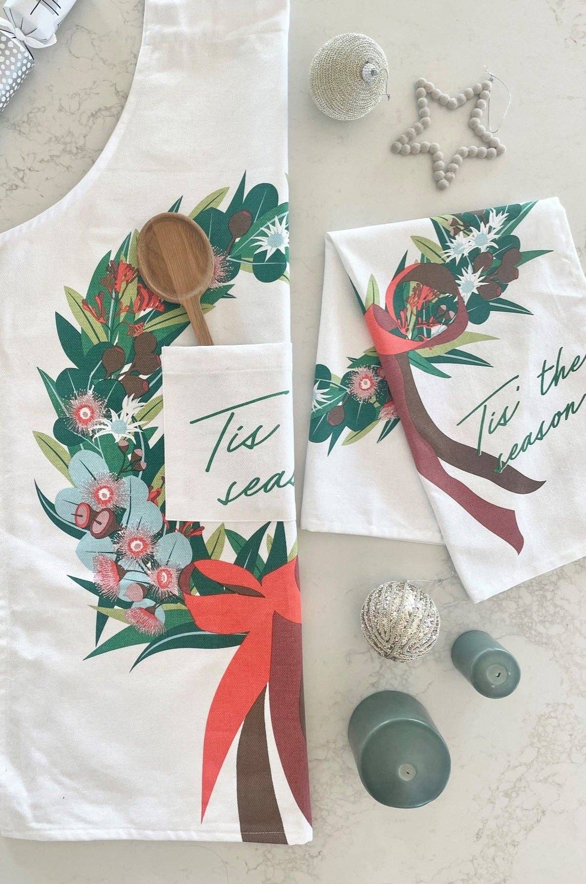 Apron (Heavy Drill) - Xmas Wreath