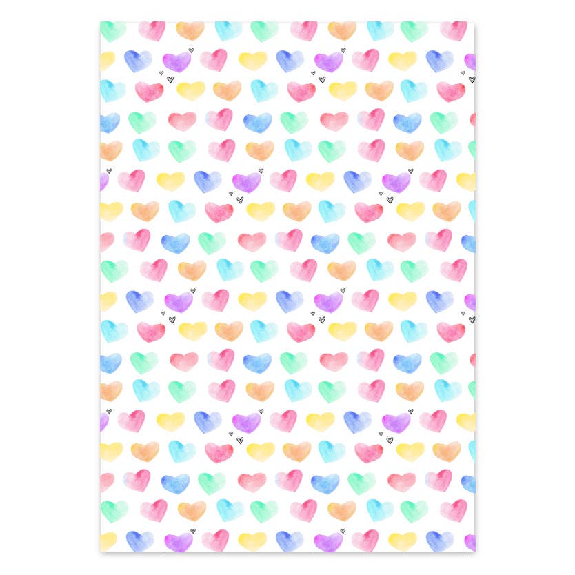 Watercolour Hearts - Wrapping Paper Sheets