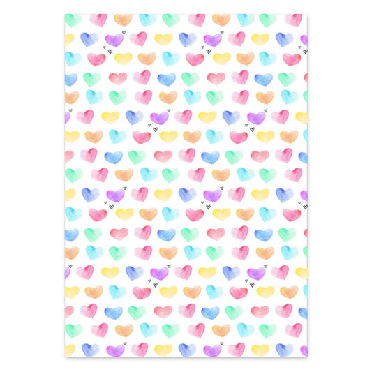 Watercolour Hearts - Wrapping Paper Sheets